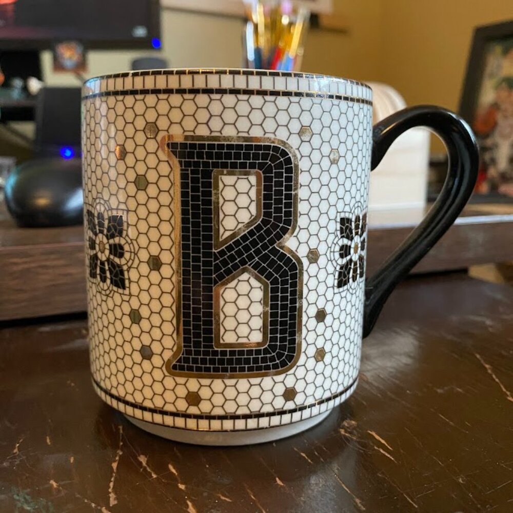 Anthropologie - The Bistro Tile Stoneware Mug: Monogram Edition